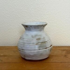 Studio Pottery Vase‎ Wabi Sabi Matte White Stoneware Handmade Signed Iron Glaze